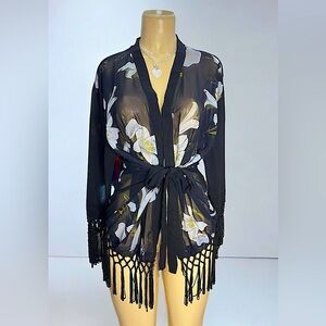 Religion We Live in Black skull sheer kimono